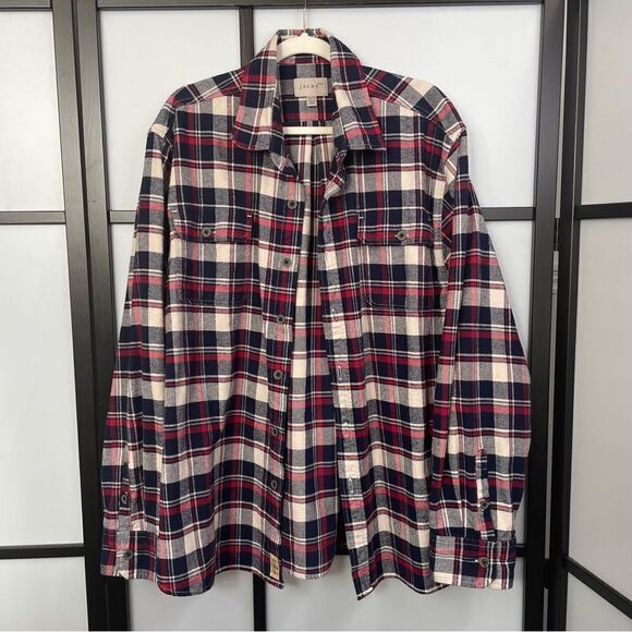 [XXL] Jach’s Men’s Red, Blue & Creme White Plaid Mid-Weight Button Down Shacket - Picture 3 of 15